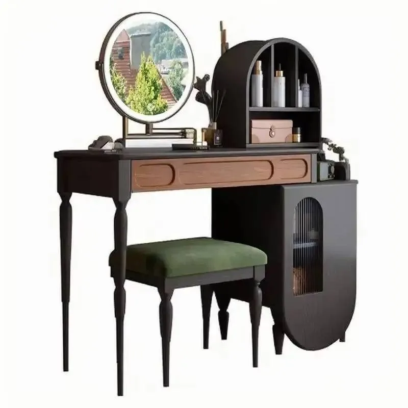 Beauty Makeup Vanity Set - +Organizer Black Vanity Table Drawer Stool