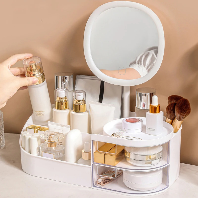 Beauty Makeup Desk - Makeup Storage Box With Mirror Desktop