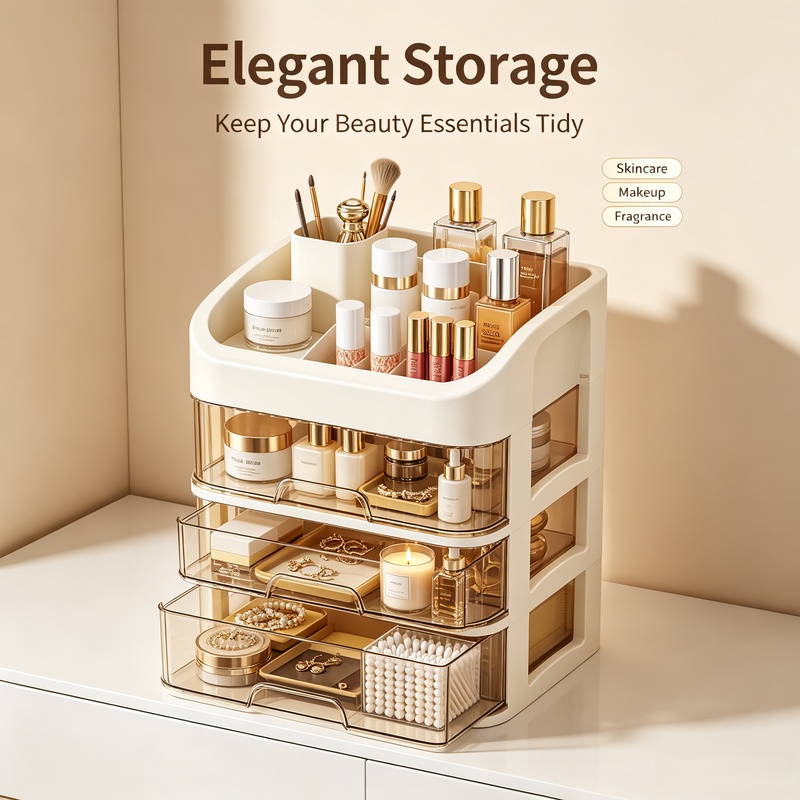 Beauty Makeup Desk - Large Capacity Makeup Organizer, Multi‑Layer Cosmetic