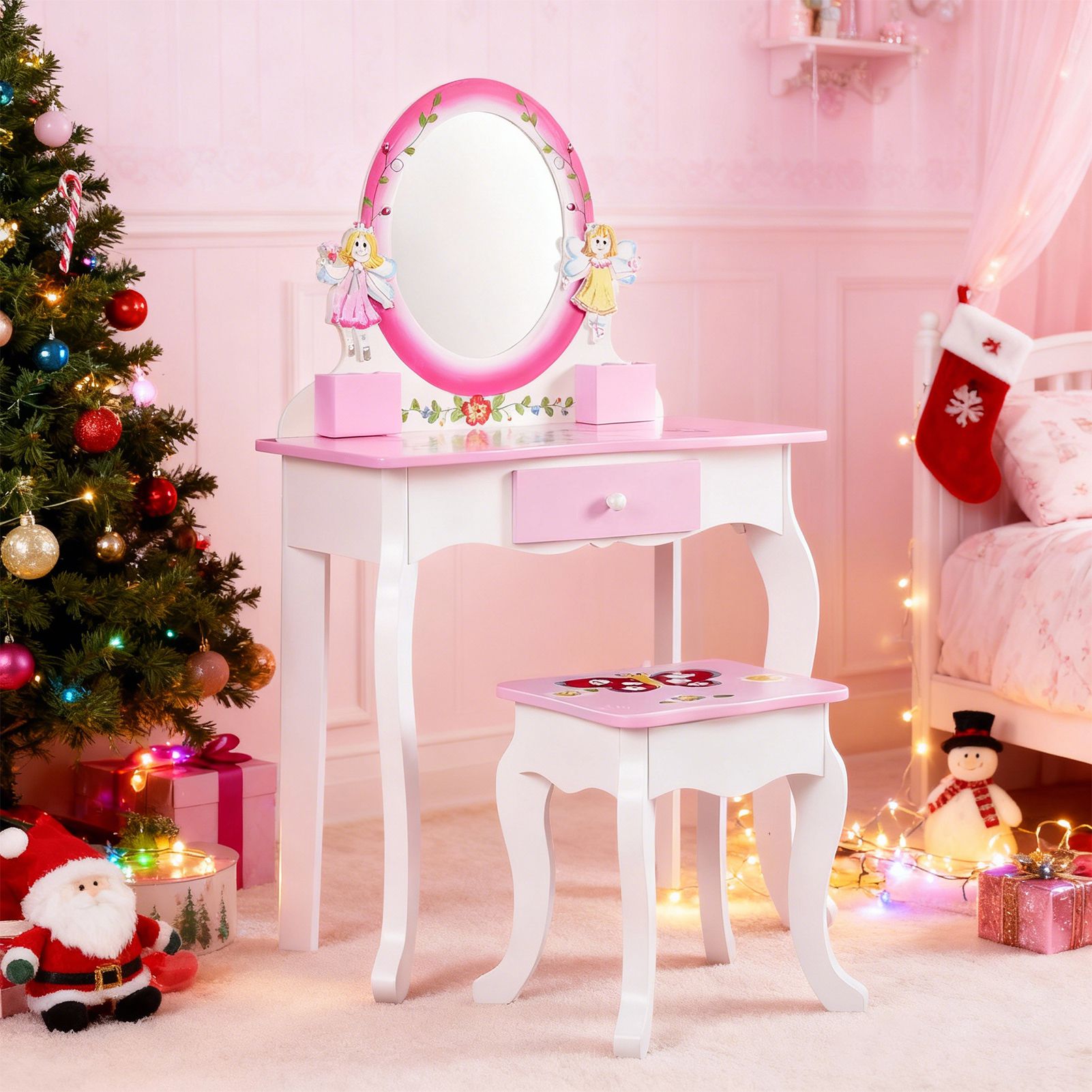 Kids Vanity Set Floral Printed - Beauty Makeup Desk ulasan dan harga