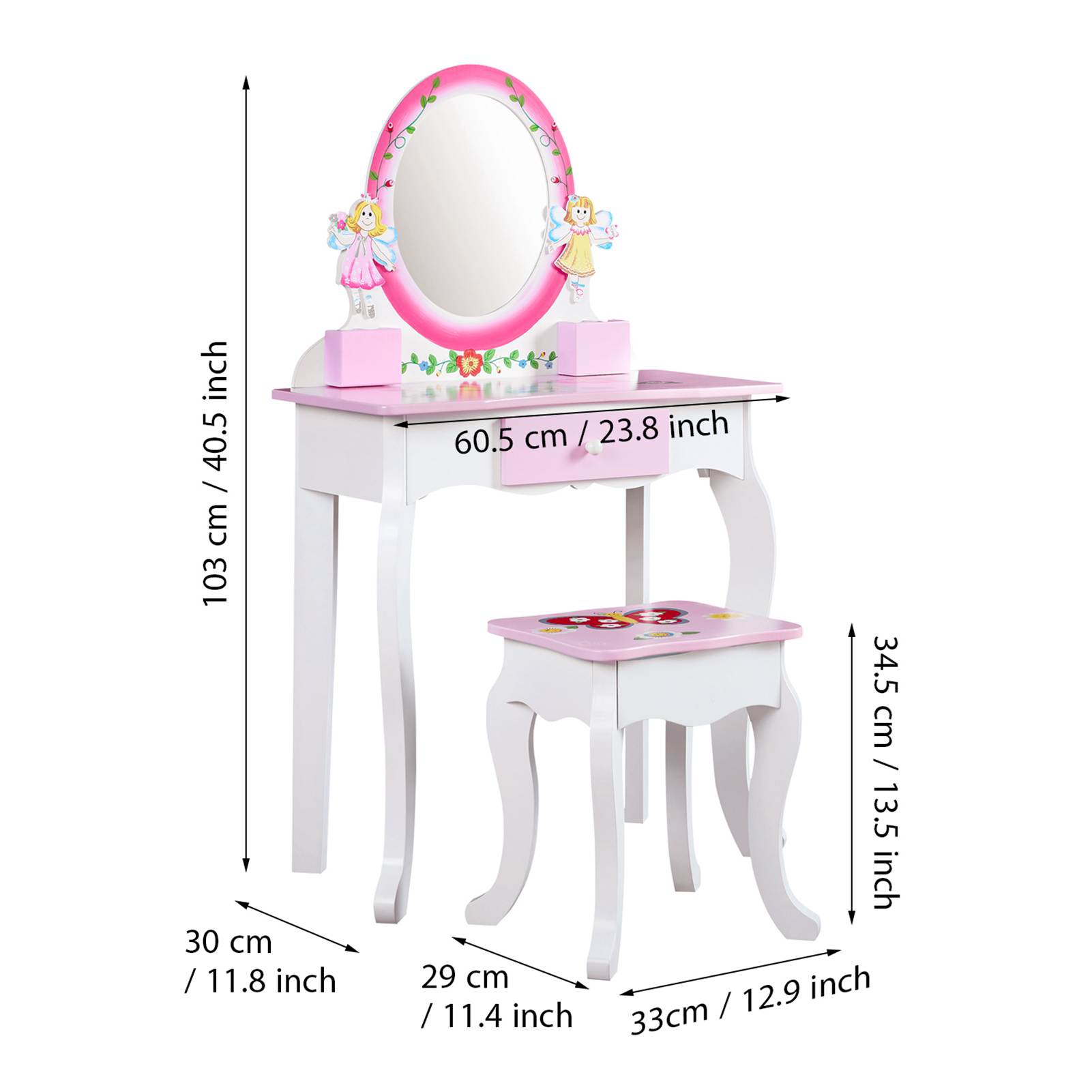 Kids Vanity Set Floral Printed - Beauty Makeup Desk ulasan dan harga