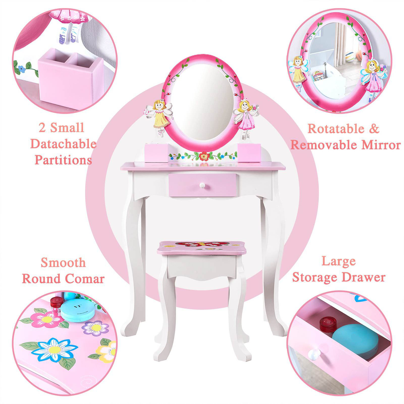 Kids Vanity Set Floral Printed - Beauty Makeup Desk ulasan dan harga