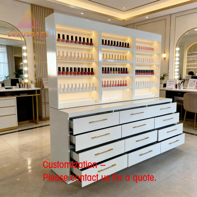 custom.Wood Shelf Display Rack - Beauty Makeup Store ulasan dan harga