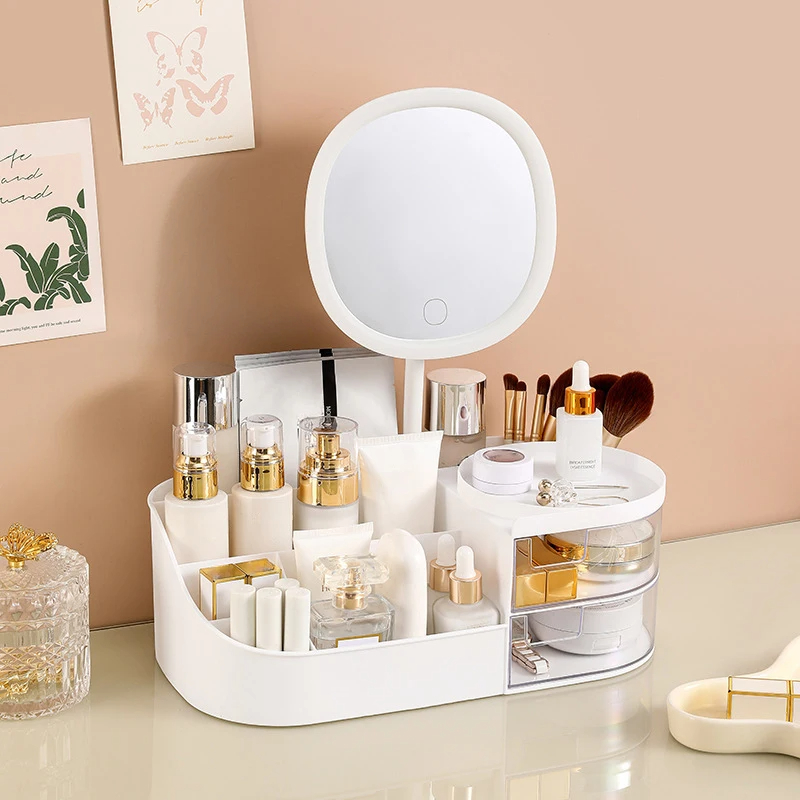 Makeup Storage Box With Mirror - Beauty Makeup Desk ulasan dan harga